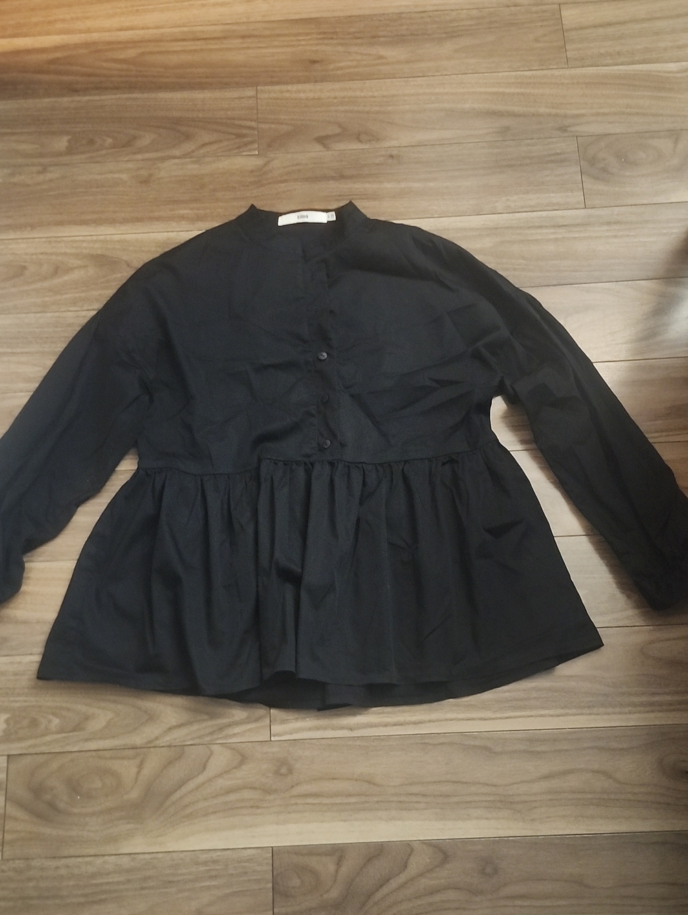 Black Peplum Button-Front Top
